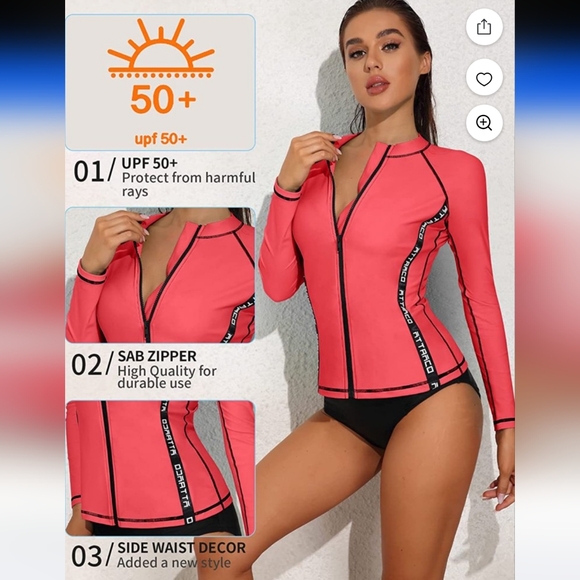 NWT-Coral Zip Up Rashguard-Small - Picture 4 of 7